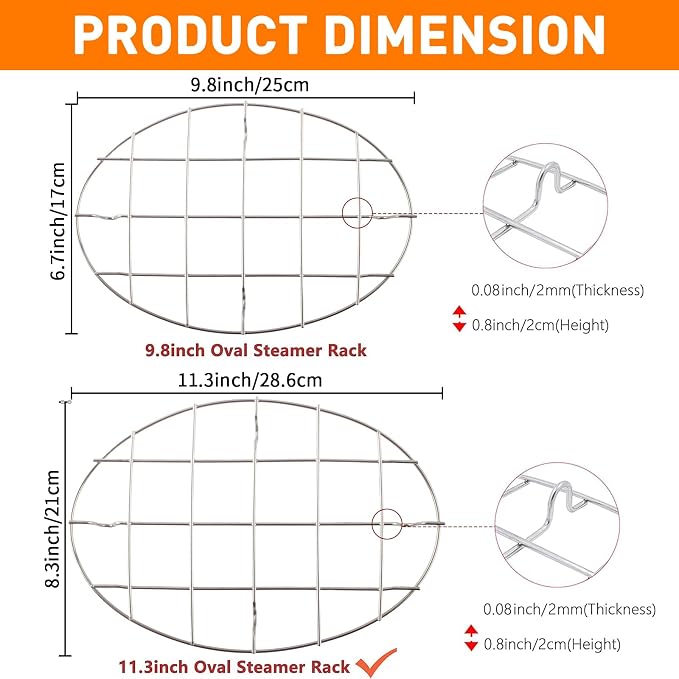 TamBee Turkey Roasting Cooling Racks Wire Broiling Rack Roasting Rack | for Oven Stainless Steel Oval Steamer Rack Baking Canning Rack