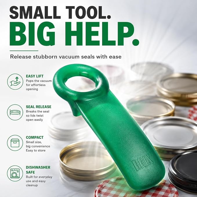 Brix Original Easy Jar Key Opener, Frosted Green, Vacuum-Seal Release Tool For Stubborn Lids, Arthritis And Carpal Tunnel Aid