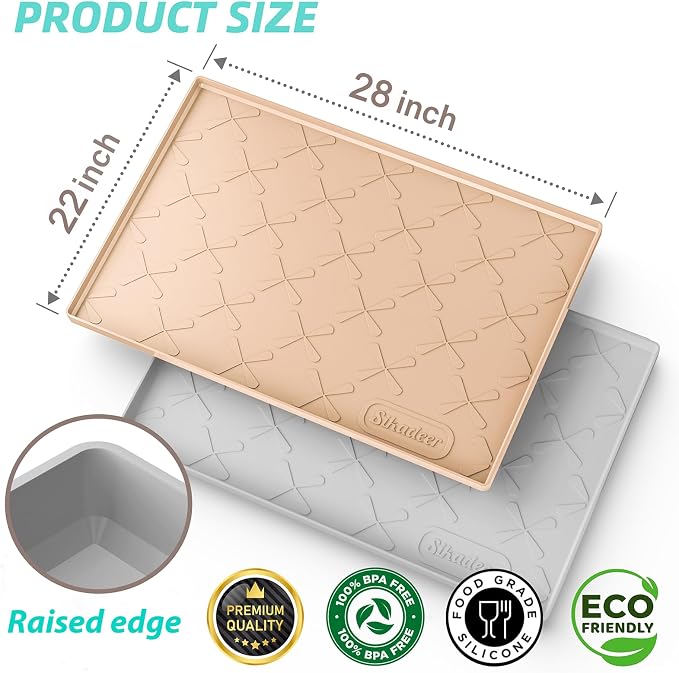 Waterproof Under Sink Mat Silicone 28" x 22" Kitchen Cabinet liner | BPA-Free Silicone Mat with Raised Lip Protects Cabinets from Leaks, Versatile Home Organizer for Bathroom, Pets, Boots, Floor