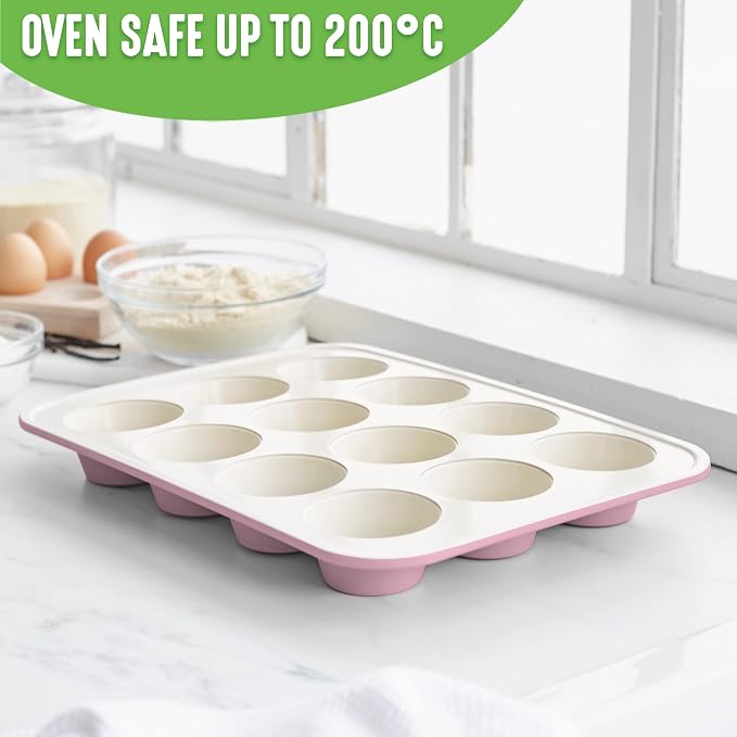 GreenLife 12 Cup Ceramic Nonstick Muffin Pan, Pink