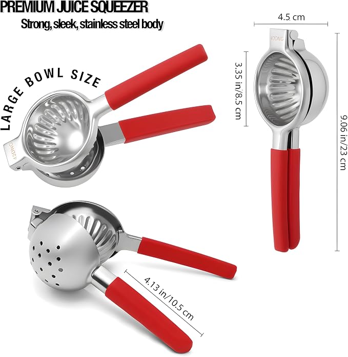 Stainless Steel Lemon Squeezer Citrus Juicer – Large Bowl, Heavy-Gauge Steel, Long Textured Non-Slip Handles – Large Size, Easy to Clean, Maximum Juice Extraction for Kitchen Use
