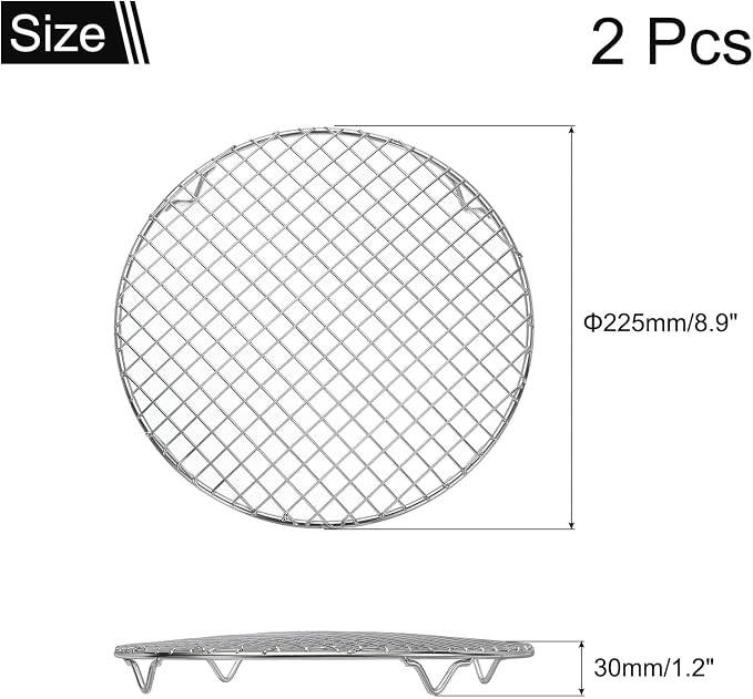 uxcell 2 Pcs Round Cooking Rack 8.9 Inch Dia Stainless Steel Wire Cooling Steamer Rack for Baking Canning Cooking Roasting Cooling Grilling Drying, Silver