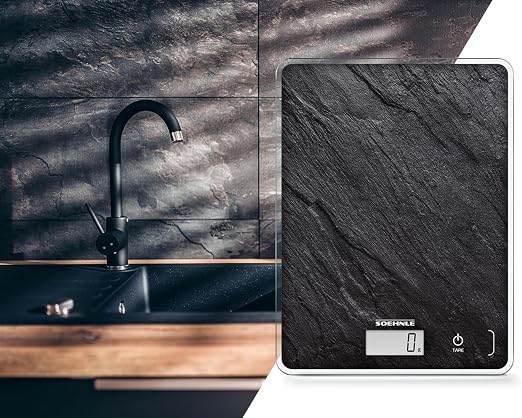 Soehnle Page Compact 300 Electronic Kitchen Scale, Food Scale with 5 kg Capacity and Easy-Read LCD Display in Metric or Imperial, Kitchen Scale for Cooking, Slate Design Surface