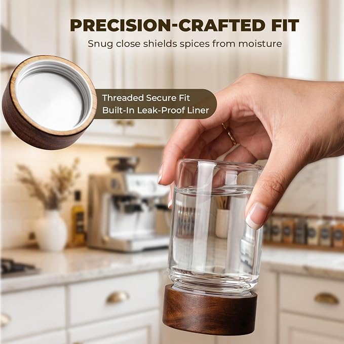 4 Pack 8 oz Glass Spice Jars with Wooden Lids, Tall Small Mason Jars with Airtight Acacia Wood Lid, Empty Clear Containers for Herb, Seasoning, Sprinkles & Pantry Organization