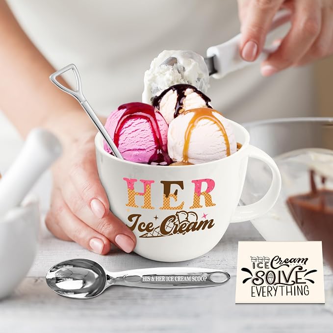 Hexagram His And Hers Gifts, Anniversary Couples Gifts Set Ice Cream Bowl | Set Ice Cream Bowl With Scoop&Shovel Spoon, Valentine's Day Young Couples Gift, His And Hers, Valentines Day