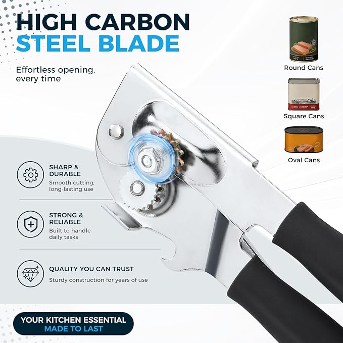 Heavy-Duty Commercial Manual Crank Can Openers,Rubber-Coated Long Handles | Easy to use, Ergonomic,Works Great on #10 Cans,for Restaurants,Home Kitchens,Seniors & Arthritis