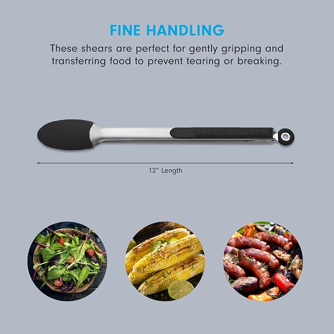 Messermeister Silicone Coated Locking Tongs, 12” - Black - Stainless Steel Rivet & Non-Slip, Silicone Tip & Handle - Heat Resistant Up to 430 Degrees Fahrenheit - Dishwasher Safe