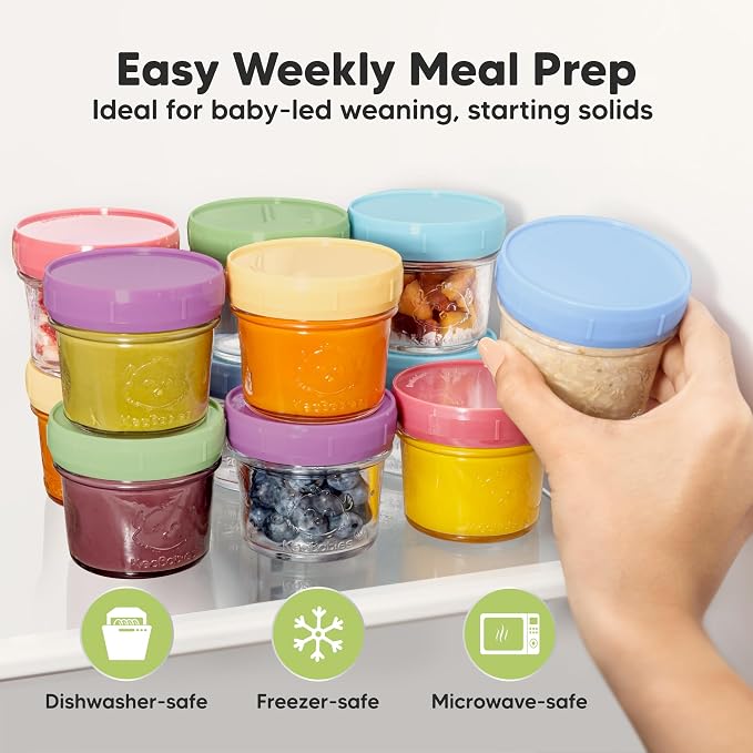 KeaBabies 12pk 4oz Glass Baby Food Containers with Lids, Leak-Proof (Nord) | Microwavable Small Glass Jars, Baby Purees, Toddler Snack Storage Containers, BPA-Free, Dishwasher-safe, Freezer Safe