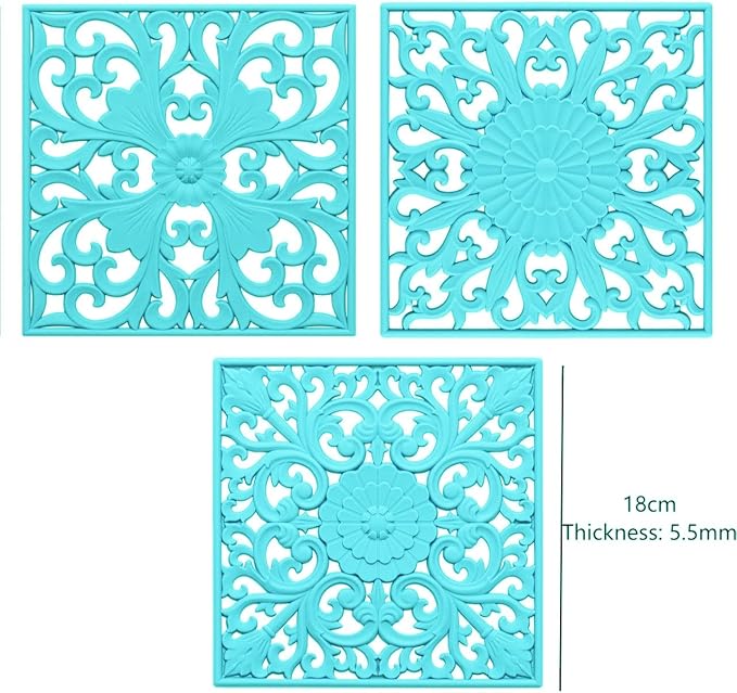 Silicone Trivets for Hot Dishes, Pots & Pans, Square Hot Pads for Kitchen Counter, Multi Function Trivet Mat for Table & Countertops, Durable Silicoen Pot Holders Mats Set of 3 Color Teal