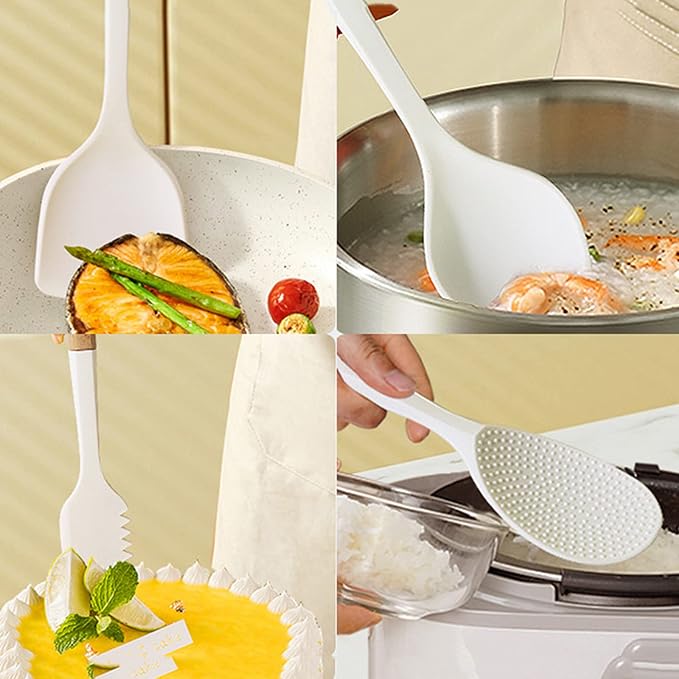 1pcs White Silicone Solid Turner with Wooden Handle, Heat Resistant Kitchen Utensils Spatulas, Ideal Cookware for Frying, Baking, Flipping, Turning, Fish, Eggs, Meat.