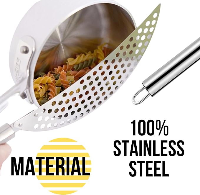 Pack of 2 Pot Strainer with Handle – 10 Inch Stainless Steel Colander with Handle Held Crescent Drainer Pan Crescent Pot Strainer Stainless Steel for Kitchen
