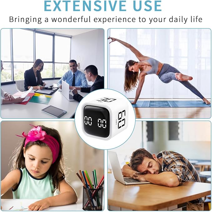 Qumox Pomodoro Timer, Cube Productivity Timer with Adjustable Sound and Vibration Alert, Ideal for Work, Office, ADHD, Study, and Tasks - 5/10/30/60 Minutes & Custom Countdown - White