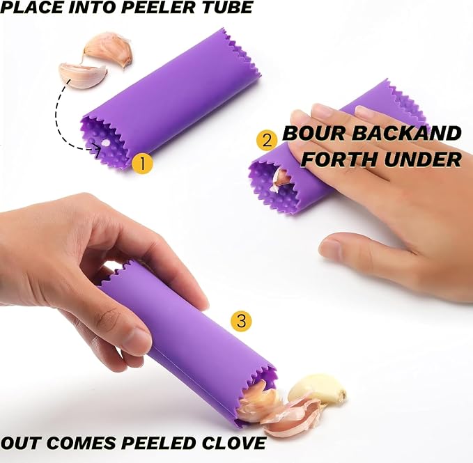 Stainless Steel Garlic Press & Ginger Crusher with Peeler Tube - Heavy Duty Metal Mincer for Garlic, Ginger, Nuts - Dishwasher Safe, Includes Cleaning Brush & Silicone Peeler