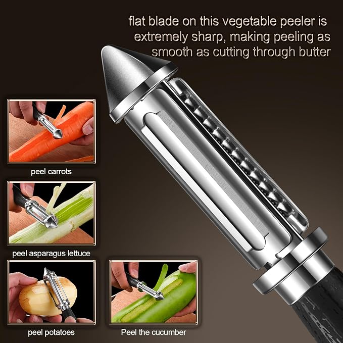 Multi-functional julienne peeler for vegetable | What worked well: Sharp blade makes quick, even cuts.Comfortable non-slip wooden handle.Easy to rinse clean after use.