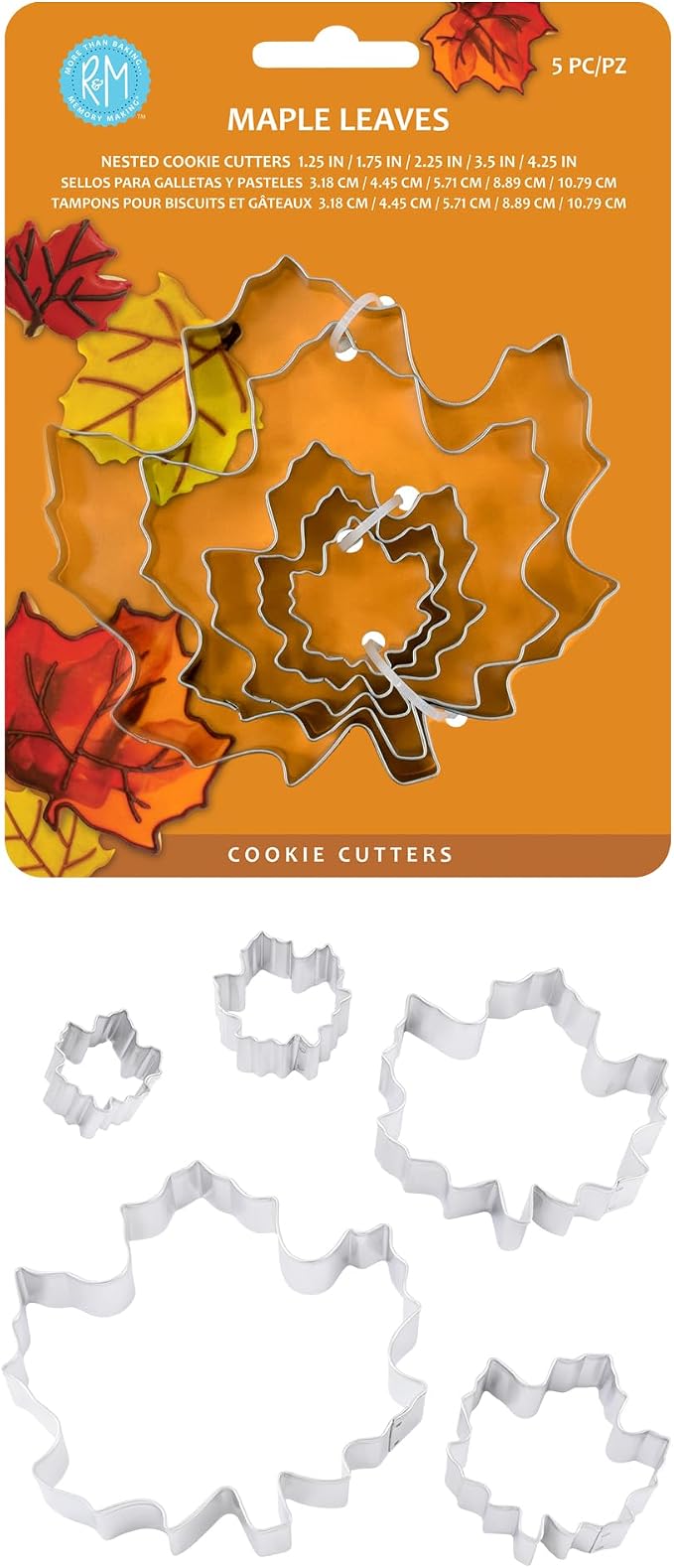 R&M Thanksgiving and Fall Leaves Gift Set. Includes 5-Piece Assorted Size Maple Leaf Cookie Cutters