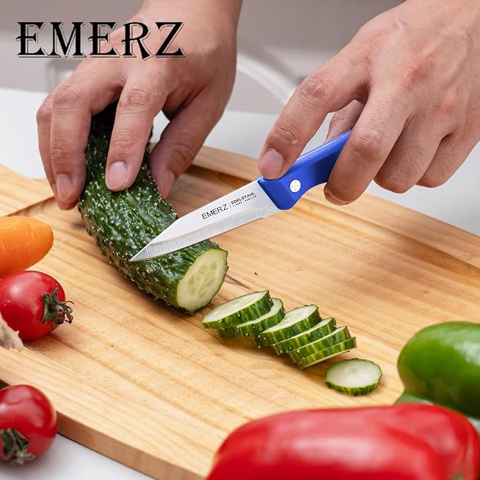 Paring Knives Set of 4,Stainless Steel Paring Knife,Ergonomic PP Triple Rivet Handle,3.5inch,Sharp Small Knife Set for Peeling Coring Cutting,Pairing Knives for Fruit,Blue