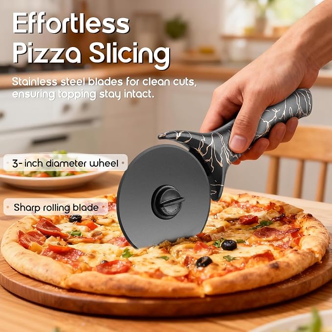 pizza cutter wheel with Removable and Washable Blade - Perfect for pizza Rolls, Pastry, Cheese, and cakes - Easy to Clean and Replace - Non-slip Grip for Smooth Cutting 8.47 Inches (Red)