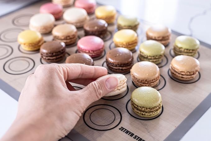 Macaron Baking Mat Silicone Non Stick, Half Sheet Reusable Pack of 4 Gray | Non-Stick Macaron Mat for Easy Baking, Heat Resistant & Dishwasher Safe, Reusable & Eco-Friendly, For Cookies & More (11x16”)