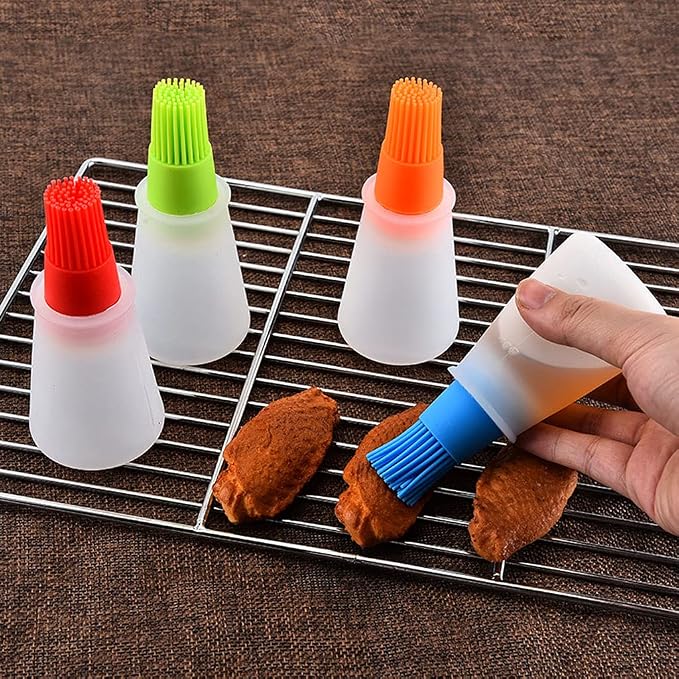 4 pcs Silicone Oil bottle brush， BBQ/Pastry Basting Brushes,Silicone Cooking Grill Barbecue Baking Pastry Oil/Honey/Sauce Bottle Brush (green)