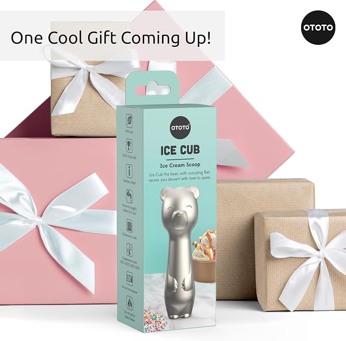 OTOTO Ice Cub Bear Ice Cream Scoop - Cool Kitchen Gadgets, White Elephant Gifts, Cute Kitchen Accessories, Funny Gifts, Stainless Steel Ice Cream Scooper, Cookie Dough Scoop, Cookie Scoop (Silver)