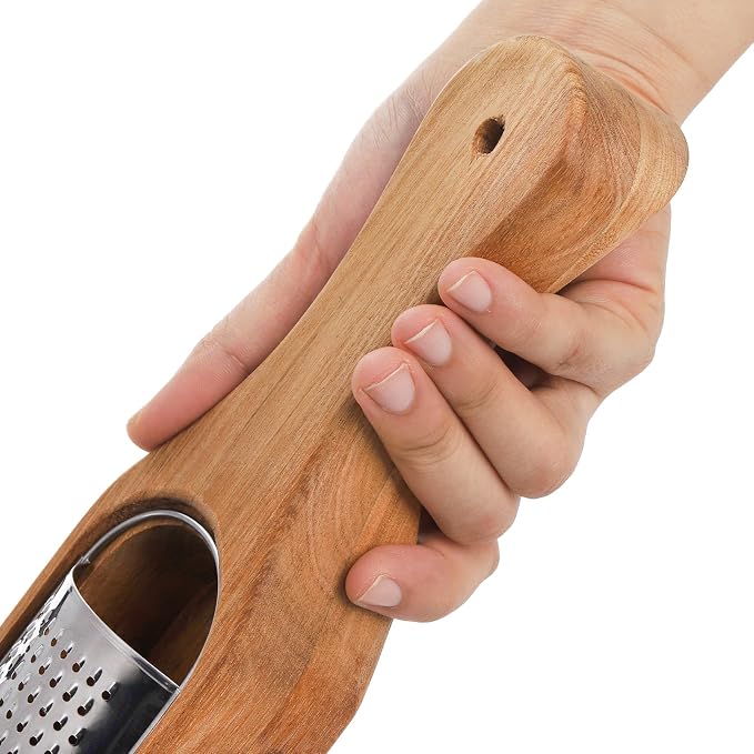 ZENFUN Removable SUS304 Stainless Steel Cheese Grater with Wooden Container, Acacia Wood Wooden Shredder, Citrus Zester, Perfect for Presenting Freshly Grated Cheese or Zest