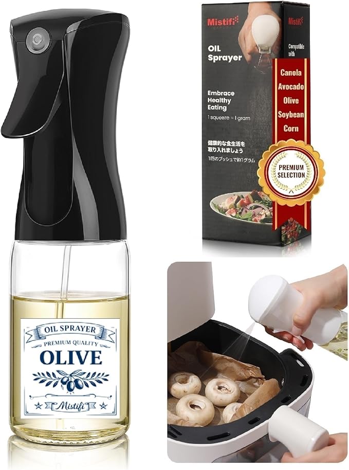 Mistifi Oil Sprayer for Cooking, 150ml Glass Olive Oil Sprayer, Fine Mist Spray Bottle for Air Fryer, Nonstick Frying, Salad, BBQ, Refillable Kitchen Oil Spray (PS88704)