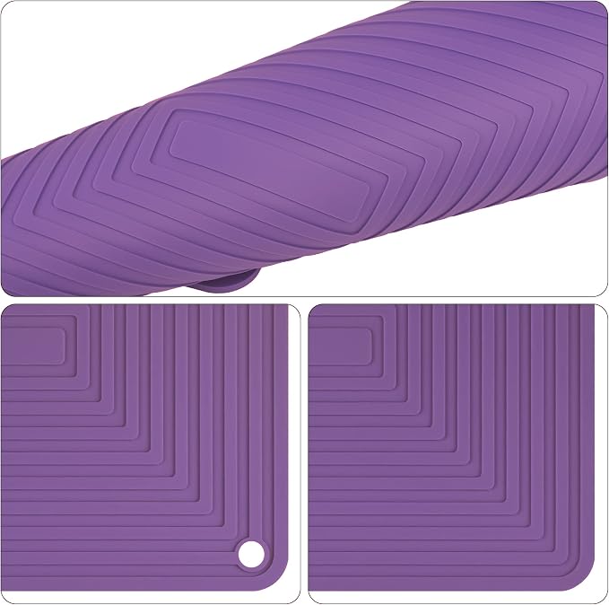 Trivets for Hot Dishes, Purple Hot Pads for Pots and Pans, Non Slip Silicone Pot Holders Mats, Heat Resistant Mat for Counter, Multi-Purpose Trivet Mat, Flexible Silicone Table Mats Set 4