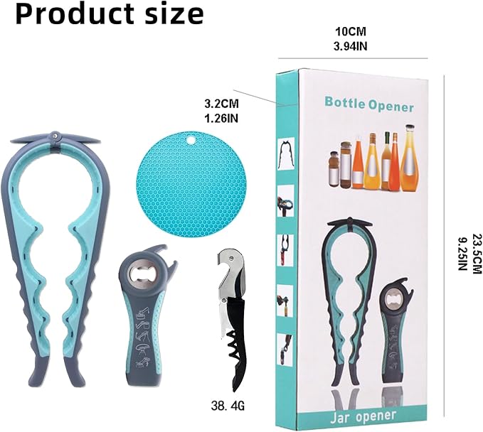 Bottle Opener for Arthritic Hand,Jar Opener for Old People, Children, Women, Those with Weak Hands,Multifunctional Kitchen Gadgets (04-Blue)