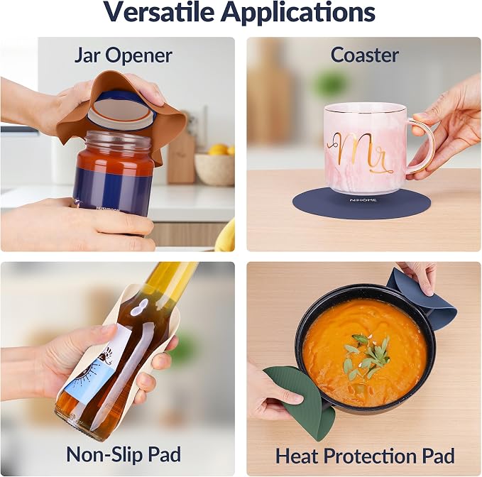 NiHome Silicone Jar Opener Gripper Pads, 6 In for Seniors, Vintage, 6 Pack | Textured Back Pattern For Superior Grip, Food-Grade Silicone, Heat-Resistant Multi-Use Kitchen Pad For Jars, Pots, Spoons