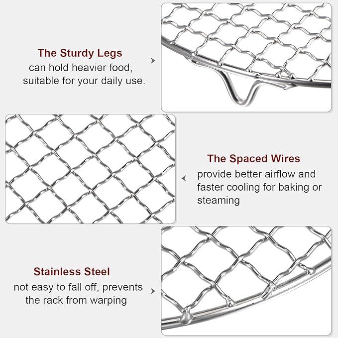 HARFINGTON Round Cooking Rack 10.2-inch 201 Stainless Steel Cross Wire Barbecue Grill Net with 20mm Legs for Cooking Baking Steaming BBQ