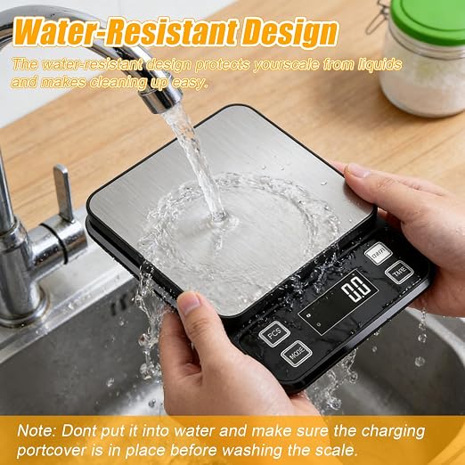 Waterproof Kitchen Scale, 10kg/22lb Food Scale Precisely Measures Grams and Ounces for Baking and Cooking, Stainless Stee Digital Scale with LCD Display for Food