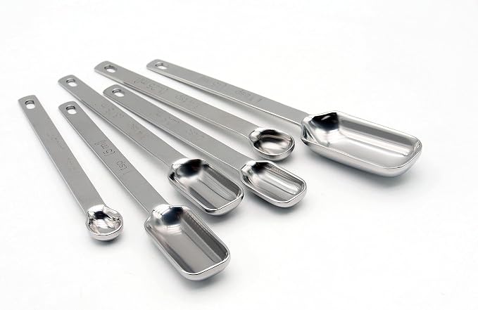 MEKBOK Heavy Duty Stainless Steel Metal Measuring Spoons for Dry or Liquid, Fits in Spice Jar, Set of 6