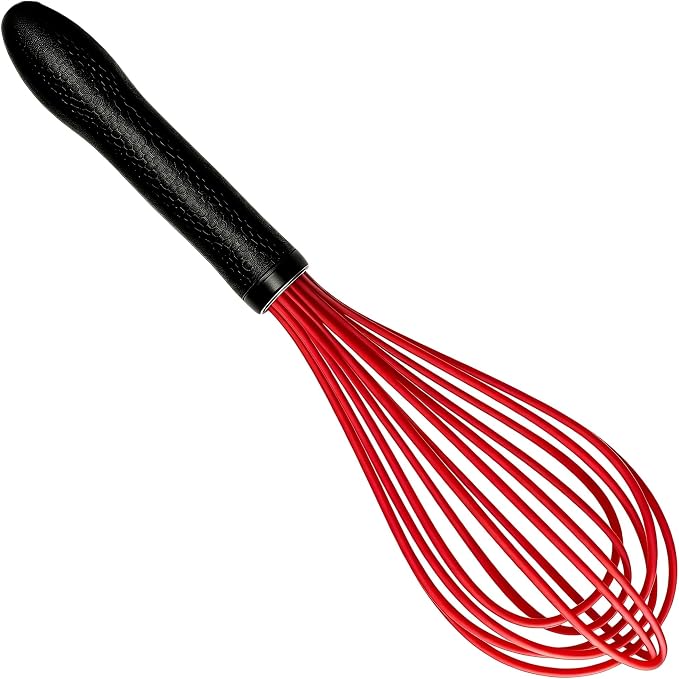 TEEVEA Silicone Whisk Non Scratch BPA Free for Nonstick Cookware, 11 Inch Stainless Steel Core Heat Resistant, Egg Beater for Cooking Baking Stirring Frothing, Red