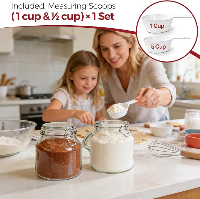 Glass Jars with Airtight Lids 0.6 Gallon 2 Pack Kitchen Canisters | Wide Mouth, Scoop Included, Flour Sugar Storage Containers,Baking Supplies,Leak Proof,BPA-Free,Pantry Organization, Pickling