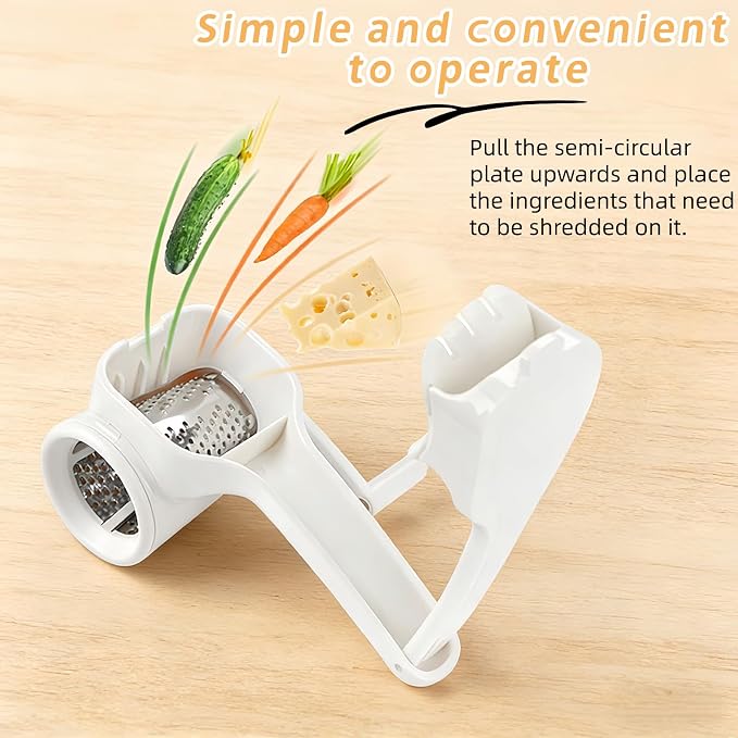 Manual Rotary Cheese Grater, Stainless Steel Drum, Easy Clean | Effortless Shredding for Nuts, Parmesan – Comfort Grip, Lightweight