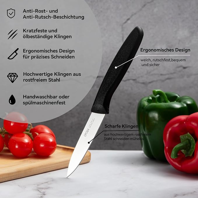 Paring Knife Fruit Knife Set (6 Pieces), Ultra Sharp Stainless Steel Vegetable and Fruit Knife with PP Plastic Ergonomic Handle for Cutting Fruits and Vegetables- Black