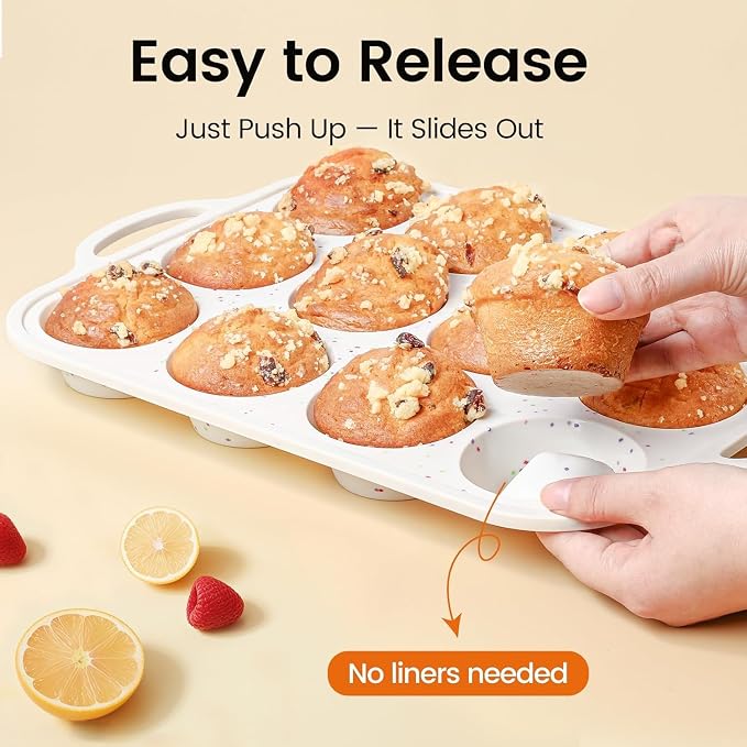 Silicone Muffin Pan with Metal Reinforced Frame - Mini Muffin Pan for Homemade Muffins, Cupcakes, and Bread, Oven and Dishwasher Safe - Set of 2, 6-Cup and 12-Cup