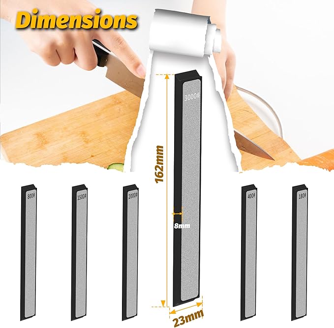 6 PCS Diamond Knife Sharpening Stones Set, Diamond Plates Kit for XARILK type Sharpeners System, 180# 400# 800# 1500# 2000# 3000# Grit