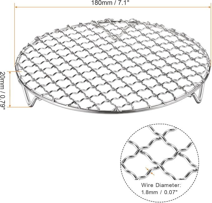 HARFINGTON 2pcs Round Cooking Rack 7.1-inch 201 Stainless Steel Cross Wire Barbecue Grill Net with 20mm Legs for Cooking Baking Steaming BBQ