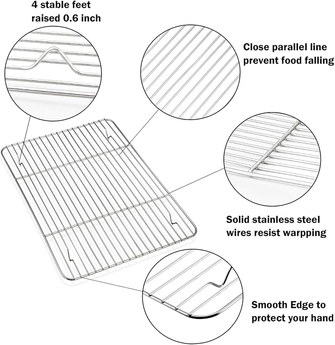 P&P CHEF 16 + 12.5 + 10.4 + 9 Inch Baking Sheet & Rack, Pan and Wire Rack | 8 Pcs (4x Cookie Sheets + 4x Cooling Racks), 4 Sizes, Stainless Steel Oven Pans Trays with Wire Racks, Oven & Dishwasher Safe