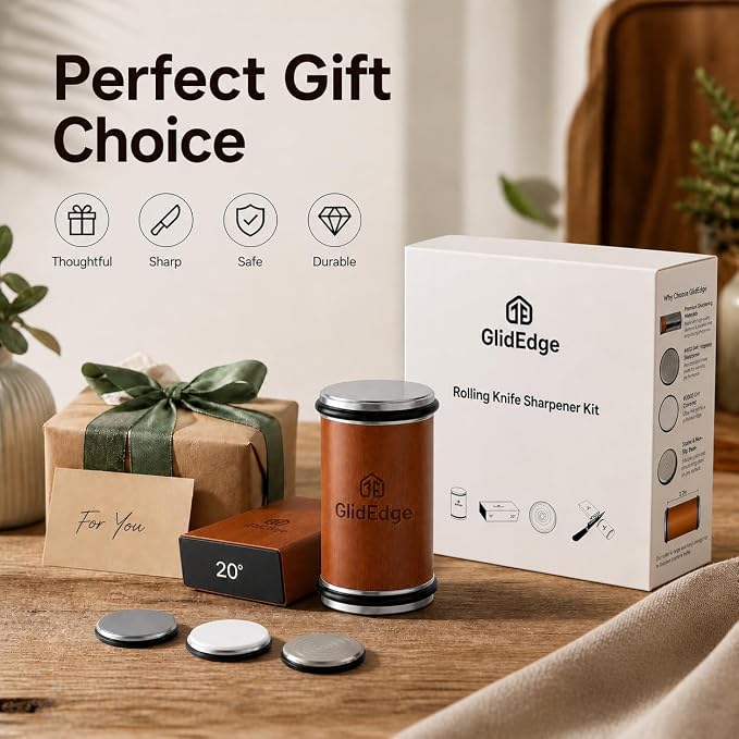 Rolling Knife Sharpener Kit – Knife Sharpener with Diamond, Ceramic & Stainless Steel Discs – 15° & 20° Strong Magnetic Angle Base – Knife Sharpener Tool for Kitchen, Chef & Utility Knives
