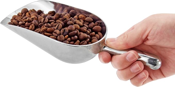 New Star Foodservice 34523 One-Piece Cast Aluminum Round Bottom Bar Ice Flour Utility Scoop, 12-Ounce, Silver