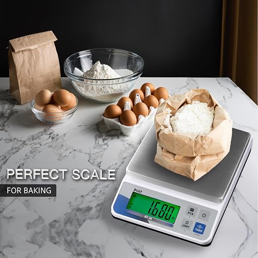 Polit Digital Kitchen Scale, Commercial Grade for Baking, 30lb/13kg | Stainless Steel Tray, Dual Power Supply, Quick Count Function, 5 Weighing Units, Home Cooks, Farm & Small Business Use