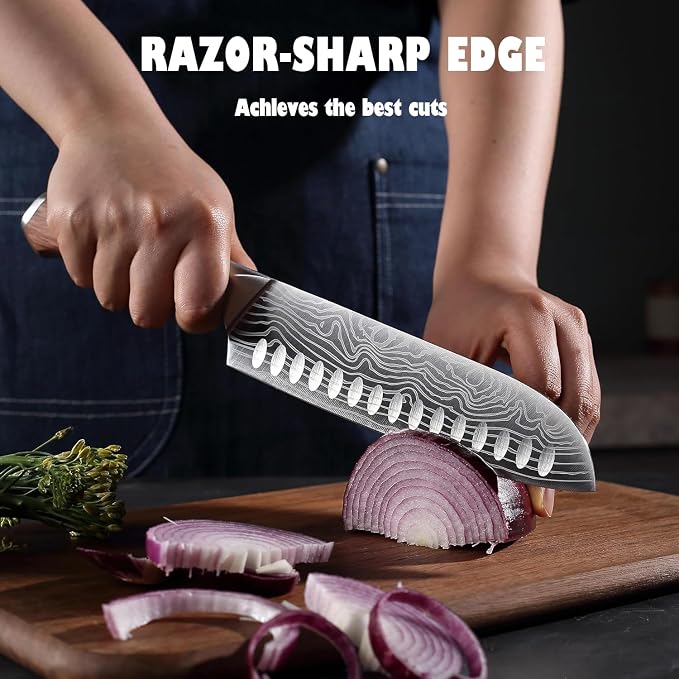YOTSUBA 7" Santoku Japanese Chef Knife – Forged High Carbon Stainless Steel (HRC 56±2) – Precision Edge & Long-Lasting – Ergonomic Rosewood Kitchen Knife Handle – Gift for Home Cooks and Pro Chefs