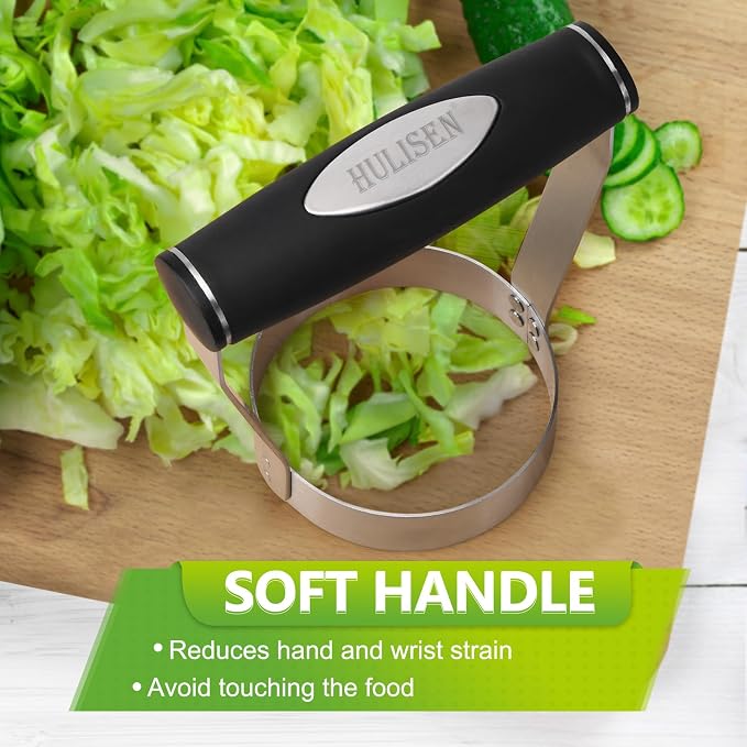 HULISEN Plain Edge Food Chopper, 3 Inch Manual Hand Chopper Dicer, Stainless Steel Round Handheld Food Cutter with Grip Handle, Chop Cabbage, Boiled Egg, Nut, Fruit, Vegetable, Meat for Salad