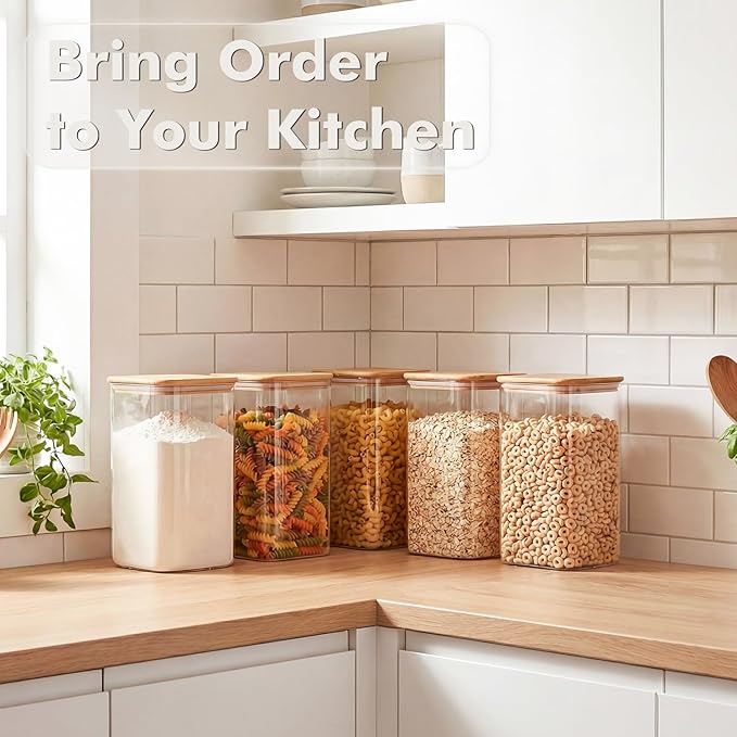 2-Pack 3.4Qt Large Glass Flour Sugar Storage Containers with Lids | Wide Mouth Design, With Measuring Cups, Minimalist Kitchen Organizer,Scandinavian Style Storage,Nordic Style Storage