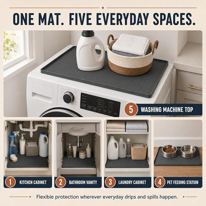 25” x 19” Silicone Under Sink Mat for Bathroom/Kitchen Cabinet Organizer Mat | Leak-Proof Waterproof Liner Pad & Anti-Spill Tray | 0.7in Edge Barrier, 3.5Gal Capacity