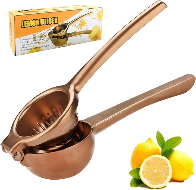 SHIKORI Lemon Squeezer, Large Heavy Duty Handhelp Juicer for Lemon, Stainless Steel Hand Press Citrus Juicer, Lime Squeezer Bar Tool, Manual Citrus Press (Rose Gold)