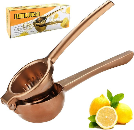 SHIKORI Lemon Squeezer, Large Heavy Duty Handhelp Juicer for Lemon, Stainless Steel Hand Press Citrus Juicer, Lime Squeezer Bar Tool, Manual Citrus Press (Rose Gold)