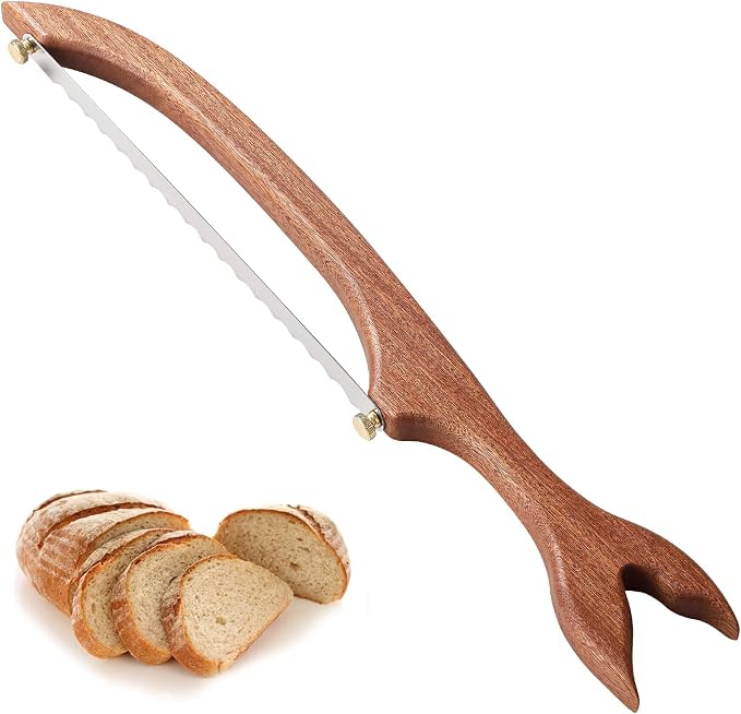 Sourdough Bread Knife Slicer for Slicing, Wooden Bread Bow Knife for Sourdough,Sourdough Bread Cutter, Bread Saw for Homemade Bread (Fishtail)